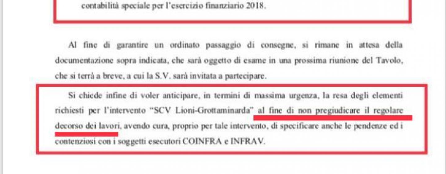Lioni-Grottaminarda, il Commissario non ha mai inviato al Governo i documenti richiesti. Ecco le prove