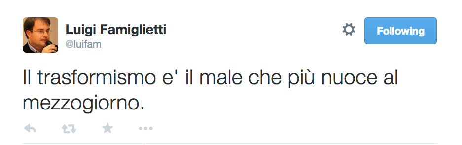 Il tweet dell'on. Famiglietti sull'accordo con l'UdC