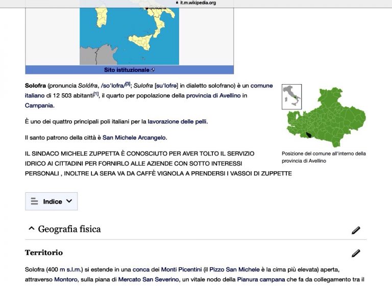 Il Sindaco di Solofra? Su Wikipedia ha tolto l’acqua ai cittadini