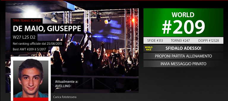 Il Tennis irpino ha un nuovo numero uno, Giuseppe Maria De Maio scala il ranking TPRA