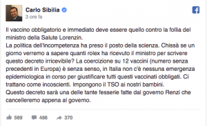 Post Carlo Sibilia Vaccini