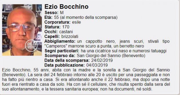 Scomparso da 10 giorni, anche “Chi l’ha visto” sul caso del 55enne di San Giorgio del Sannio