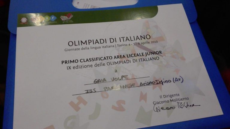 Ariano trionfa alle Olimpiadi di Italiano con la studentessa Gaia