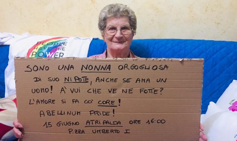 Abellinum Pride, “L’amore si fa cò o core”: il messaggio virale di nonna Eleonora