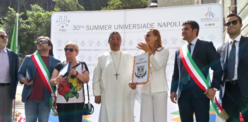 FOTO/ Universiadi, al via la staffetta da Montevergine. L’abate: “Sia strumento di pace”