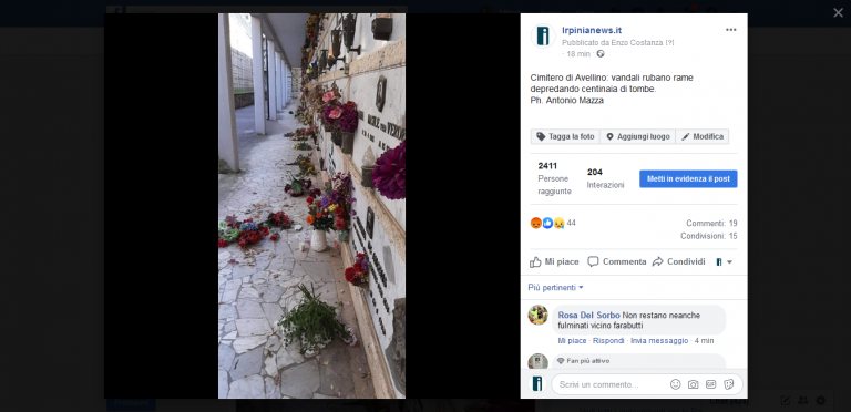 Tombe saccheggiate: vandali in azione nel cimitero di Avellino