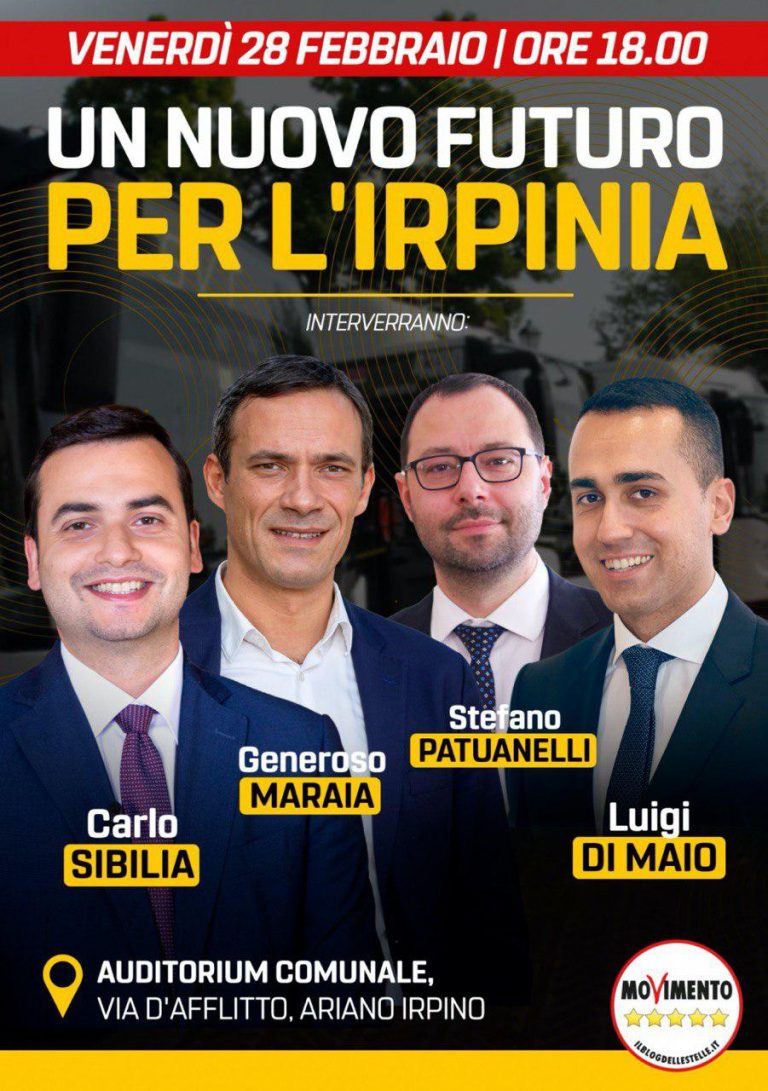 Generoso Maraia parteciperà all’assemblea pubblica ad Ariano Irpino il 28 Febbraio con Di Maio, Patuanelli e Sibilia