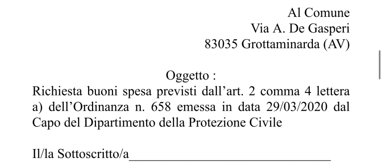 Grottaminarda, erogazione del buono spesa: ecco il modulo
