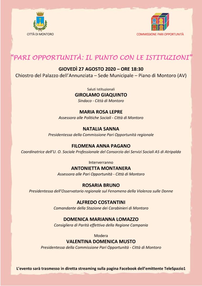 Piano di Montoro, “Pari Opportunità”: il punto con le istituzioni