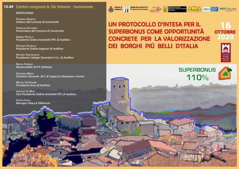 Superbonus 110%, a Summonte protocollo d’intesa per valorizzare uno dei borghi più belli d’Italia
