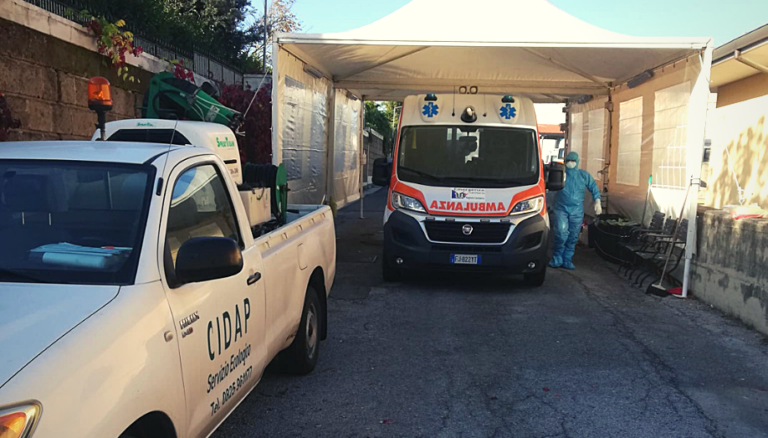Covid-19, al Moscati la Cidap allestisce l’area sanificazione ambulanze