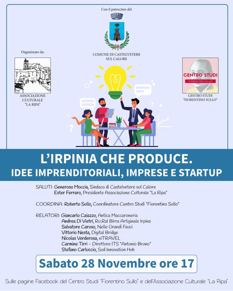 “L’Irpinia che produce. Idee imprenditoriali, imprese e start up”: il webinar dell’associazione La Ripa
