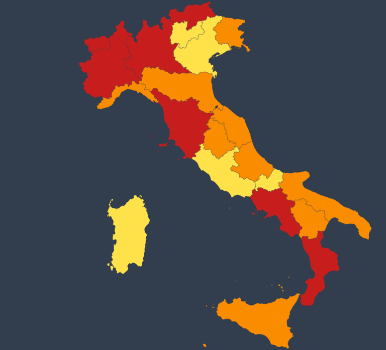 Campania e Toscana diventano zona rossa: Emilia Romagna, Friuli Venezia Giulia e Marche zona arancione