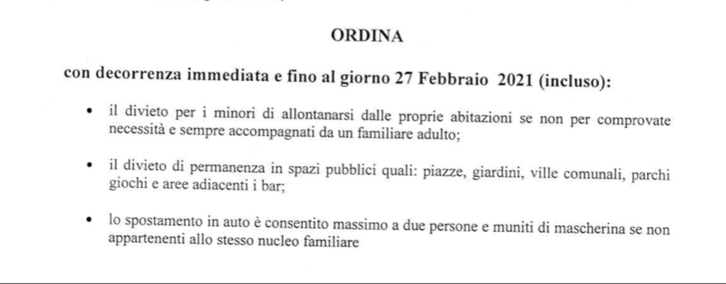 A Quindici i minori non possono uscire di casa: il sindaco reitera l’ordinanza di ottobre