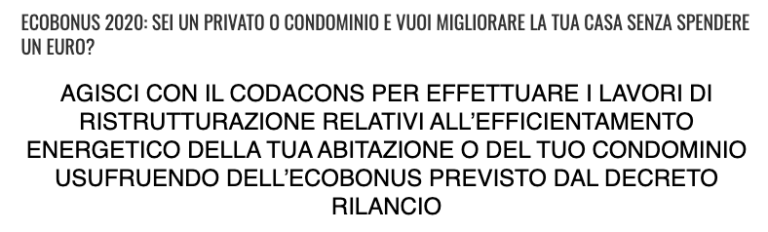 Ecobonus 110%, dal Codacons assistenza ai cittadini campani