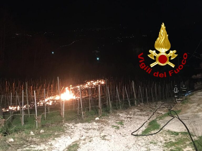 VIDEO/ Perdita di gas fa bruciare vigneto in località San Martino: arrivano i caschi rossi