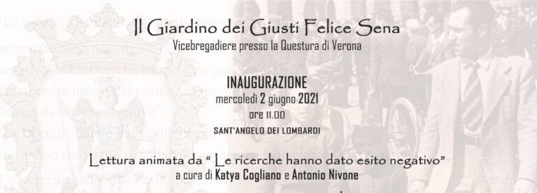 Sant’Angelo dei Lombardi, il 2 giugno si inaugura il “Giardino dei Giusti Felice Sena”