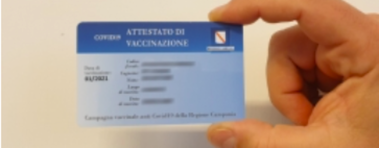 Ariano Irpino: ritiro tessere vaccinali mancanti per i vaccinati seconda dose effettuata dal 13 giugno al 3 agosto 2021
