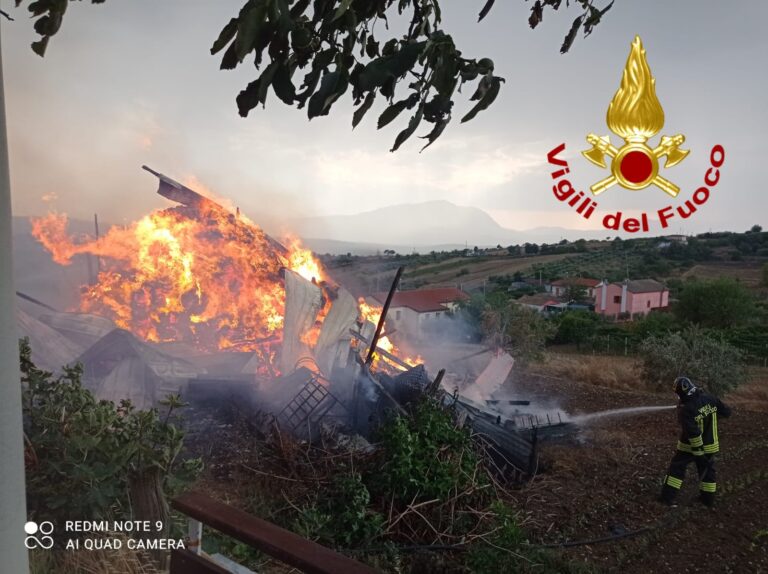 FOTO E VIDEO / Frigento, a fuoco deposito agricolo con 1.500 balle di fieno: impegnate tre squadre di pompieri