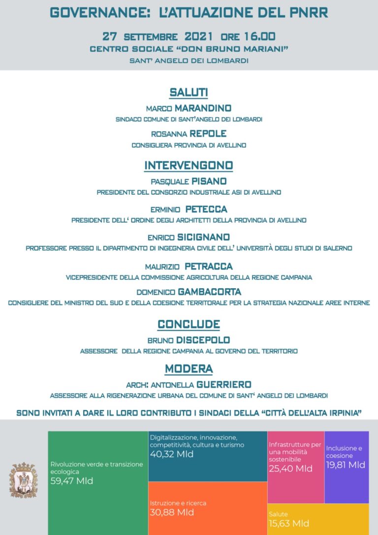 “Governance: l’attuazione del PNRR”: incontro a Sant’Angelo dei Lombardi