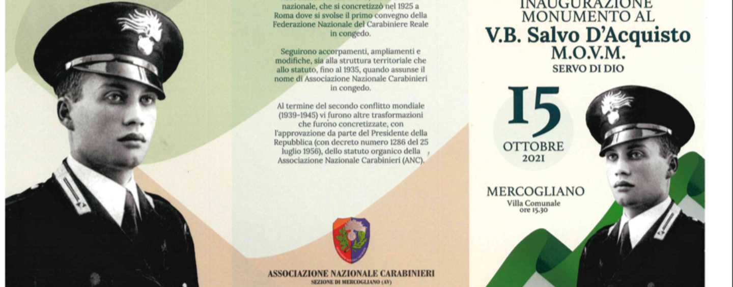 Mercogliano, un monumento in memoria del Vice Brigadiere dei Carabinieri Salvo D’Acquisto