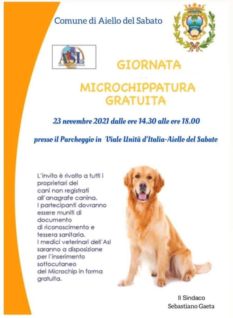 Aiello del Sabato, oggi giornata di microchippatura gratuita: appuntamento dalle 14:30
