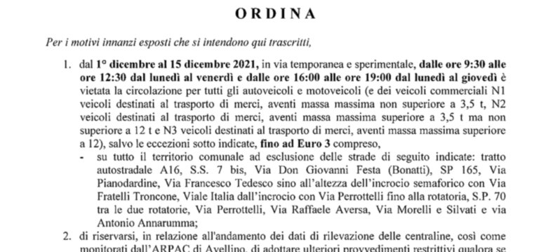 Auto inquinanti, ecco l’ordinanza di Festa: stop ai veicoli fino a Euro 3