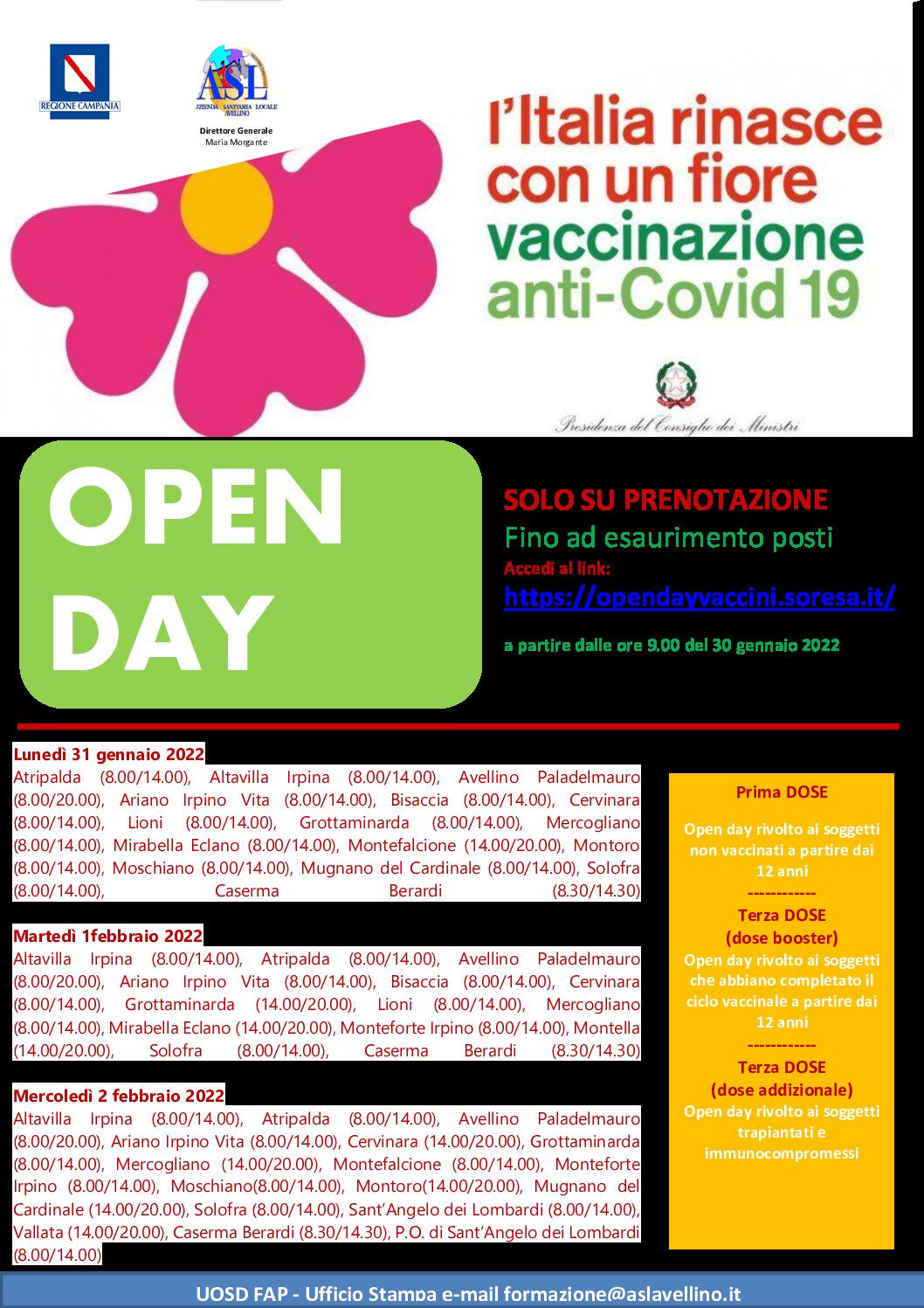 Campagna vaccinale anti-Covid, domani apre la piattaforma per le prenotazioni