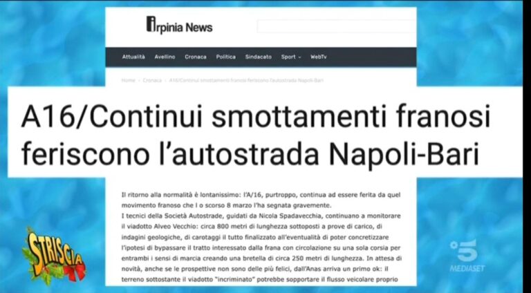 VIDEO/ Un altro viadotto A16 in pessime condizioni. Il caso finisce a Striscia La Notizia