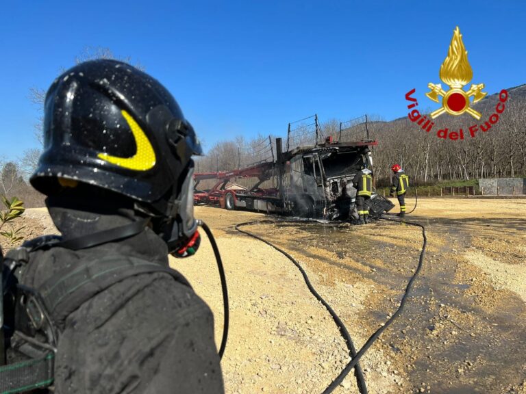 FOTO / San Michele di Serino, va a fuoco una bisarca