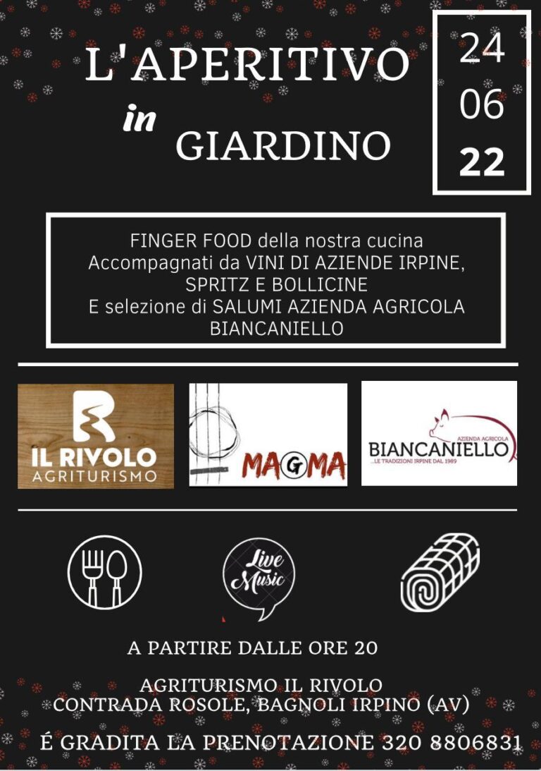 Secondo appuntamento con “L’Aperitivo in Giardino” all’agriturismo il Rivolo