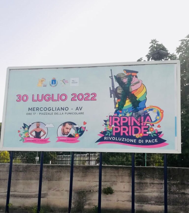 Una croce nera sul cartellone pubblicitario, grave atto contro Irpinia Pride: vergogna