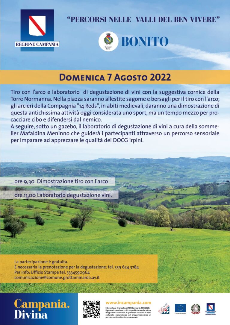 Bonito, torna “Percorsi nelle valli del ben vivere”. Domenica tiro con l’arco e laboratorio vini