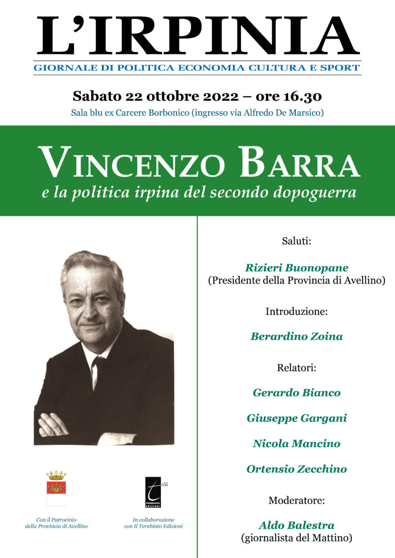 “L’Irpinia” ricorda Vincenzo Barra. L’appuntamento sabato all’ex carcere Borbonico di Avellino