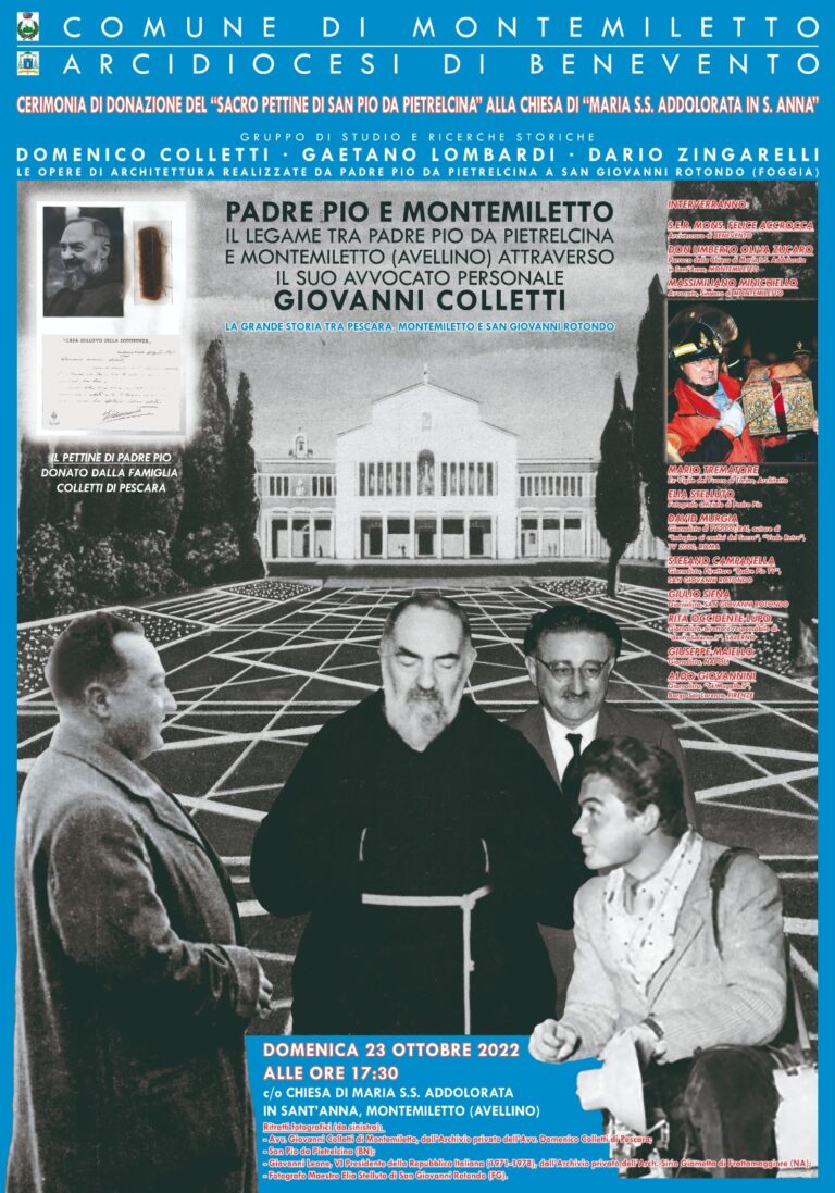 Montemiletto, alla Chiesa “Maria SS. Addolorata in Sant’Anna” la donazione del sacro pettine di Padre Pio