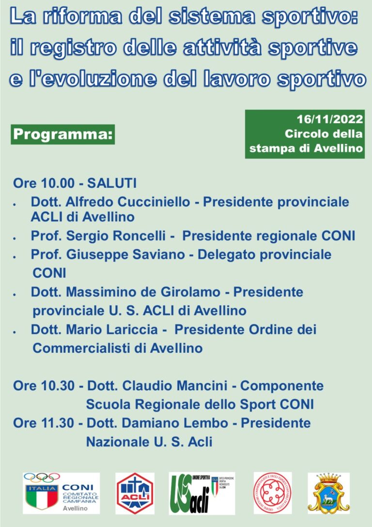 “La riforma del sistema sportivo”: il seminario a cura di Coni e US Acli al Circolo della Stampa