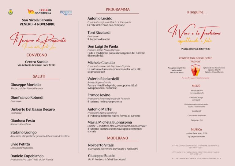 “Il Turismo di Prossimità: il ruolo delle Pro Loco”. A San Nicola Baronia convegno per sponsorizzare i falò