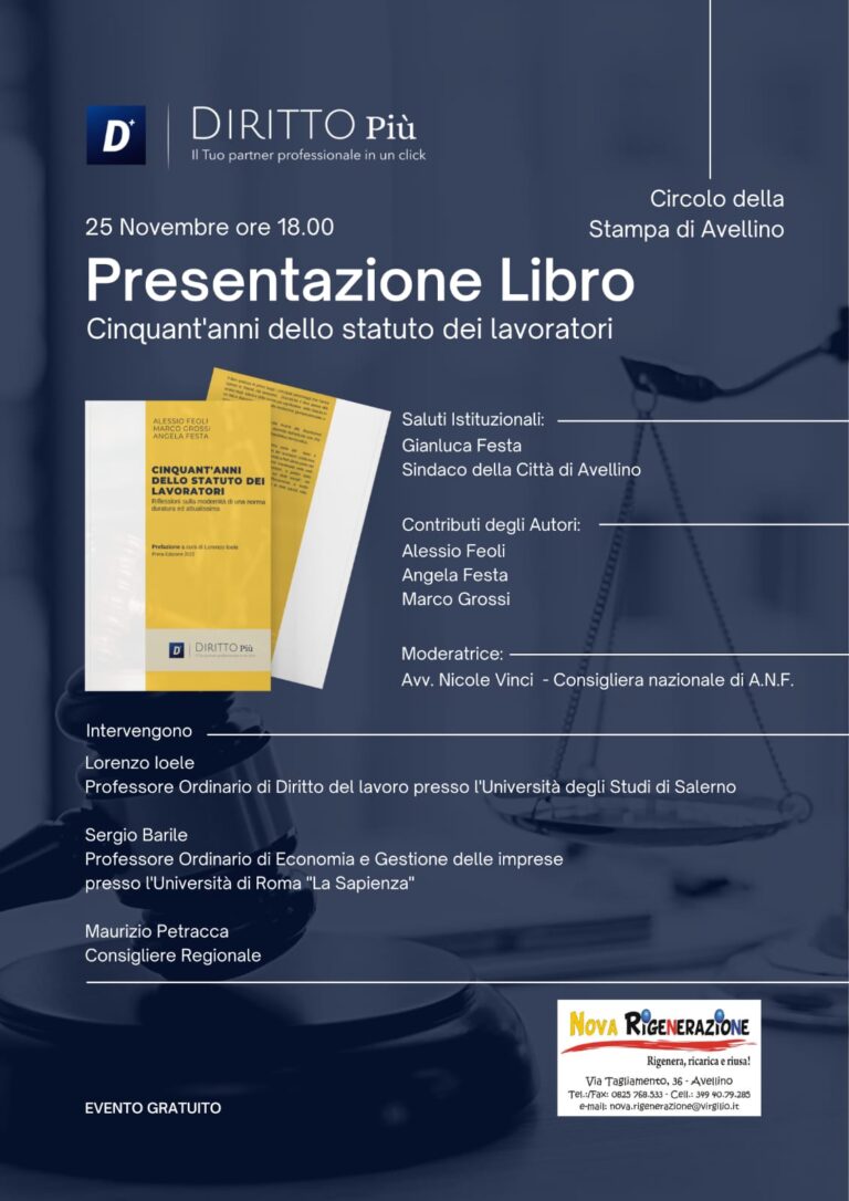 Venerdì 25 la presentazione del libro “Cinquant’anni dello Statuto dei Lavoratori”