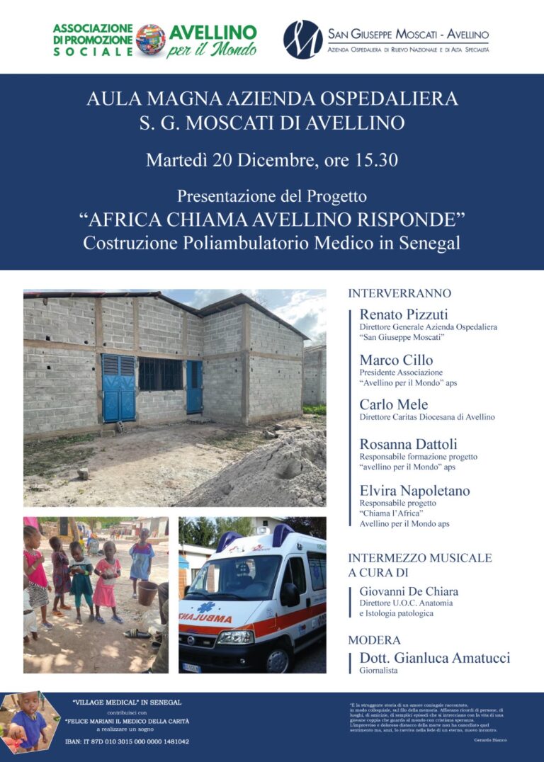 “Africa chiama, Avellino risponde”, al Moscati si presenta il progetto di un poliambulatorio in memoria di Felice Mariani