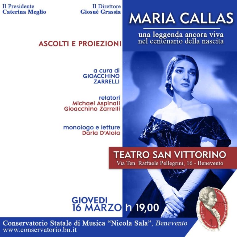 Centenario nascita Maria Callas: l’omaggio del Conservatorio di Benevento