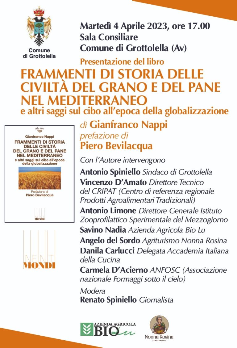 A Grottolella si presenta il libro di Gianfranco Nappi “Frammenti di storia delle civiltà del grano e del pane nel Mediterraneo”