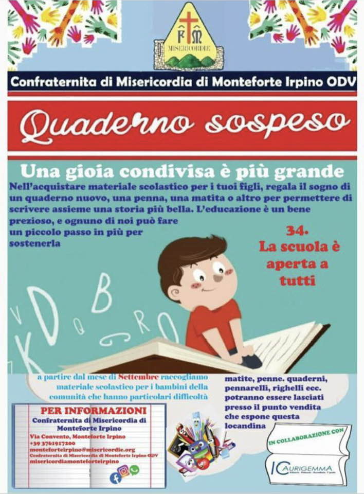 Caro scuola, a Monteforte l’iniziativa del “Quaderno sospeso”