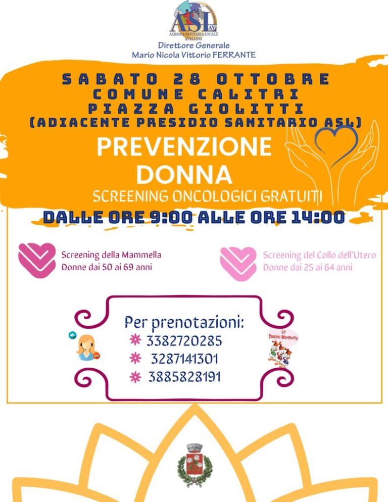 Screening oncologici, sabato a Calitri i camper dell’Asl