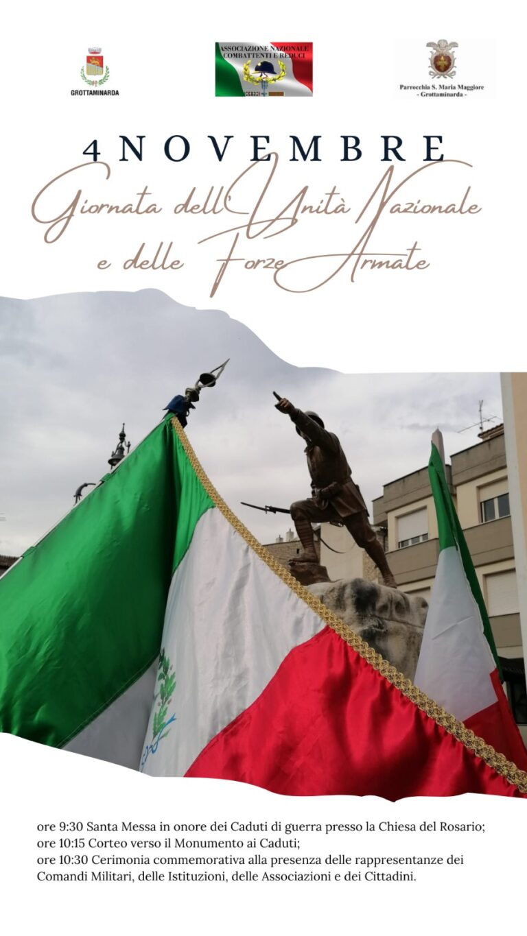 Grottaminarda, Il 4 Novembre si celebrerà la Giornata dell’Unità Nazionale e delle Forze Armate