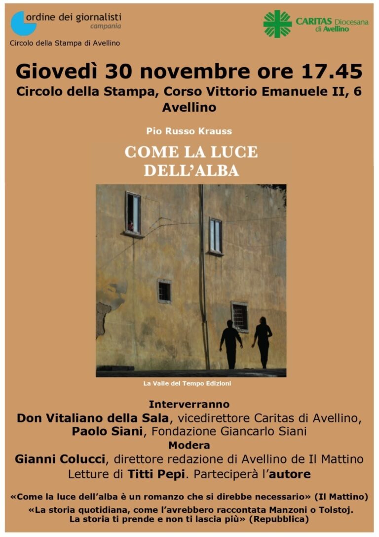 Ad Avellino si presenta il libro “Come la luce dell’alba” di Pio Russo Krauss