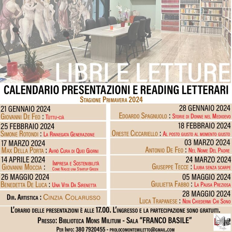 Prima edizione di “Libri e Letture”: alla Biblioteca Mons Militum un incontro culturale