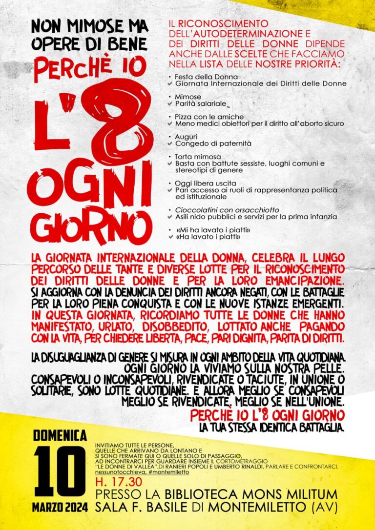 Festa della Donna, appuntamento a Montemiletto dell’associazione #NessunotocchiEva