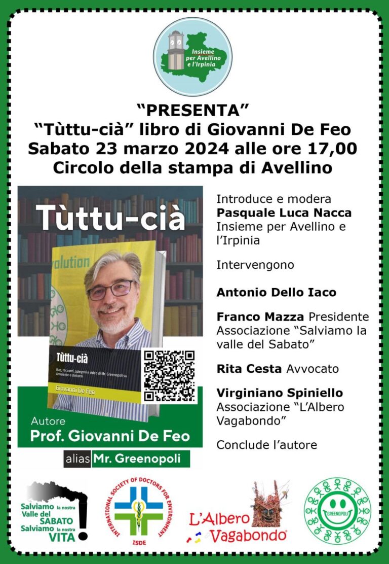 “Insieme per Avellino e per l’Irpinia” presenta il libro del prof. Giovanni De Feo
