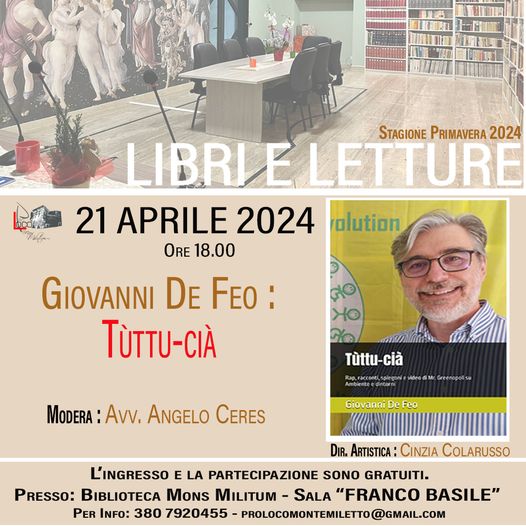 A Montemiletto, Giovanni De Feo presenta il libro Tùttu-Cià