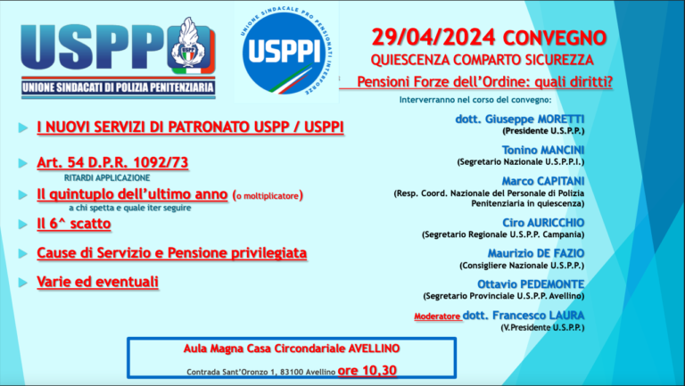 Pensioni Forze dell’Ordine: quali diritti? Il convegno al Carcere di Avellino